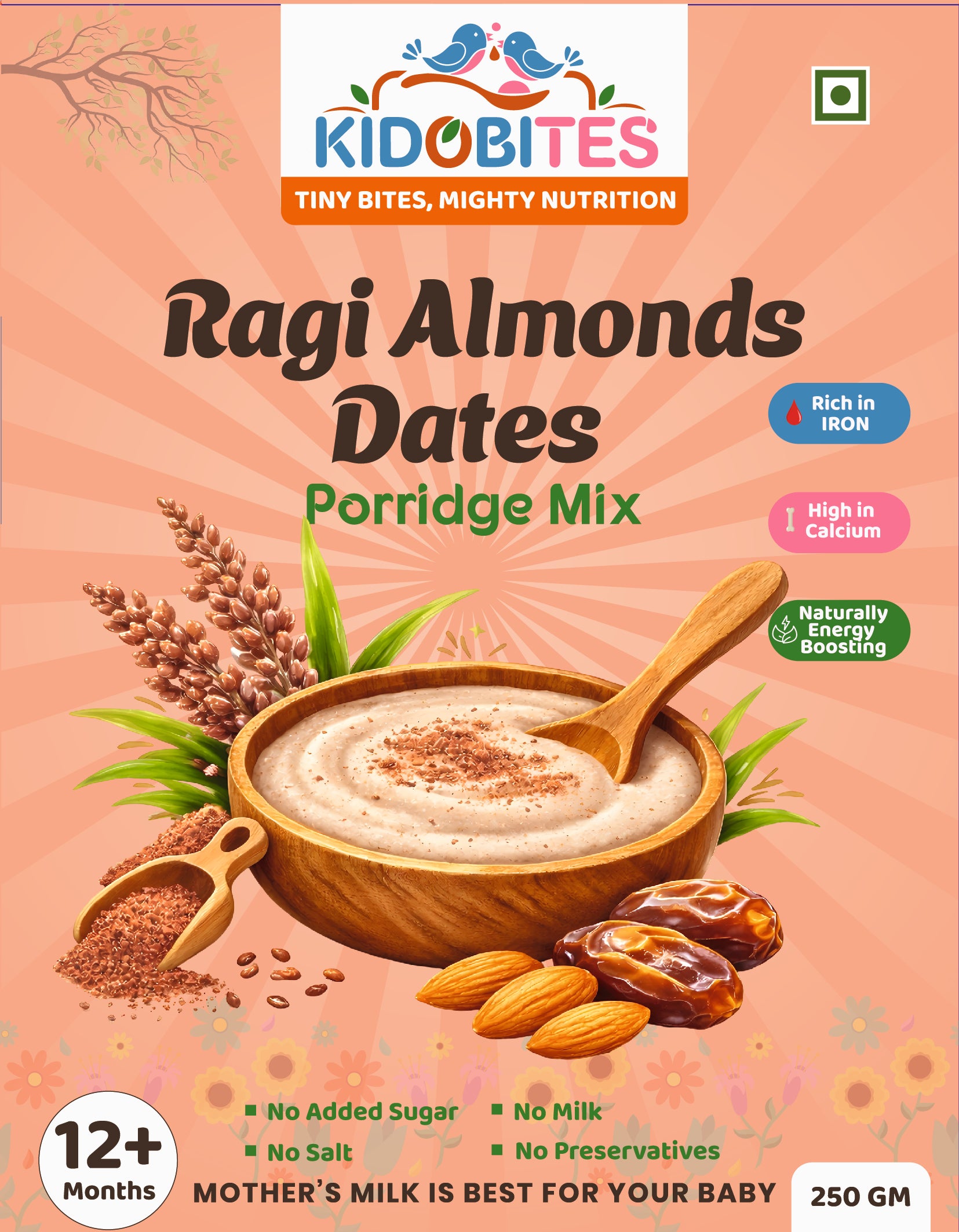 Sprouted Ragi Almond Dates Porridge Mix For Babies | 12 Months+ | 250 gm