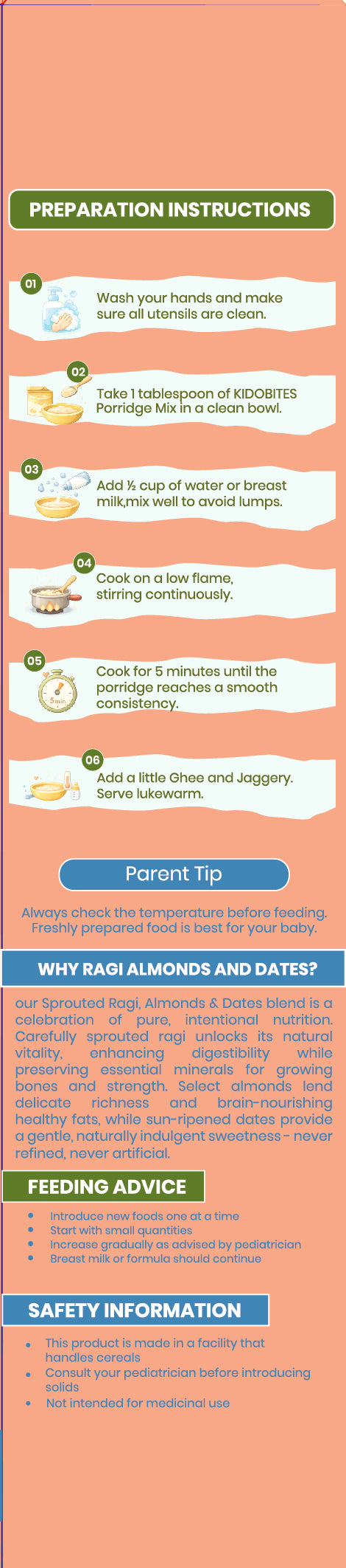 Sprouted Ragi Almond Dates Porridge Mix For Babies | 12 Months+ | 250 gm