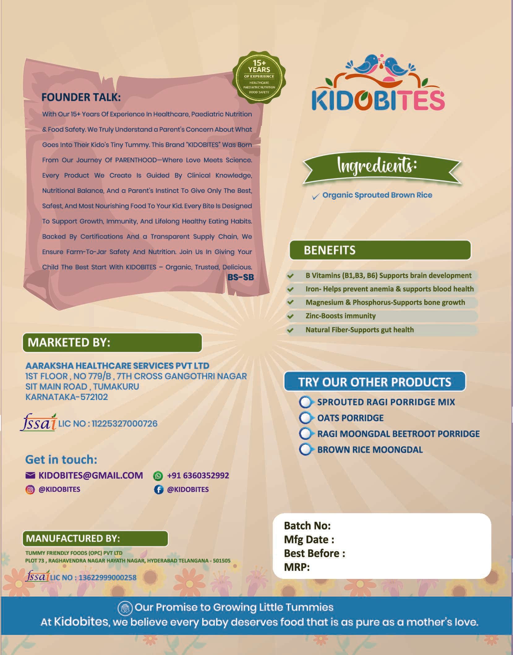 Organic Sprouted Brown Rice Porridge Mix For Babies |6 Months+ | 250 gm