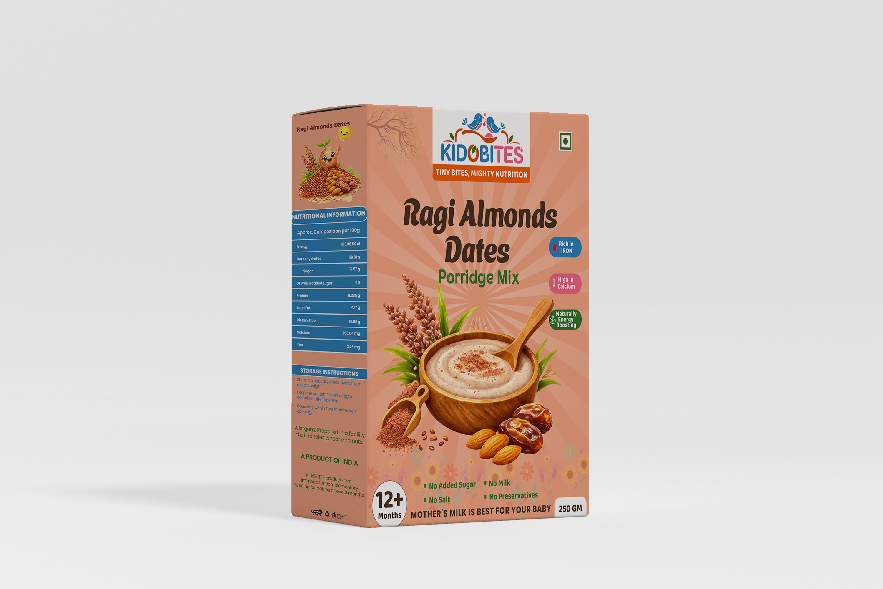 Sprouted Ragi Almond Dates Porridge Mix For Babies | 12 Months+ | 250 gm
