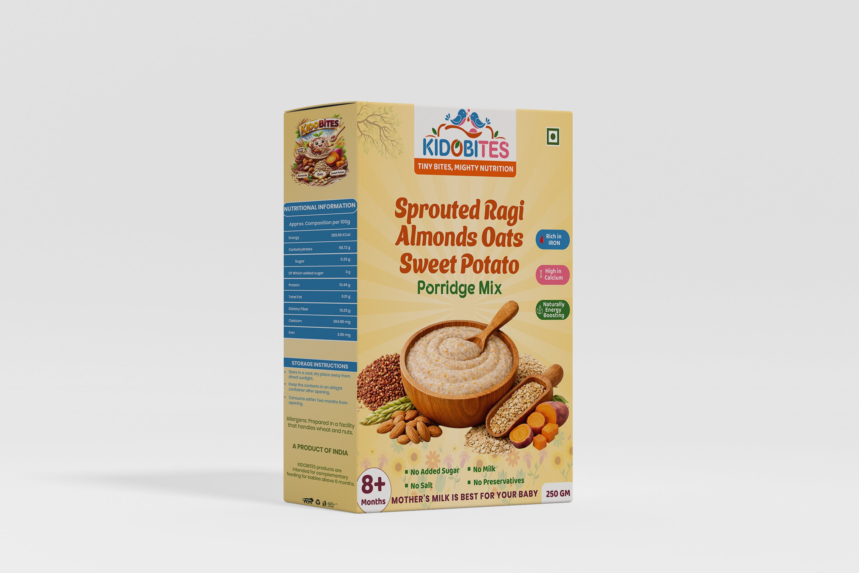 Sprouted Ragi Almond Oats Sweet Potato Porridge Mix For Babies | 8 Months+ | 250 gm