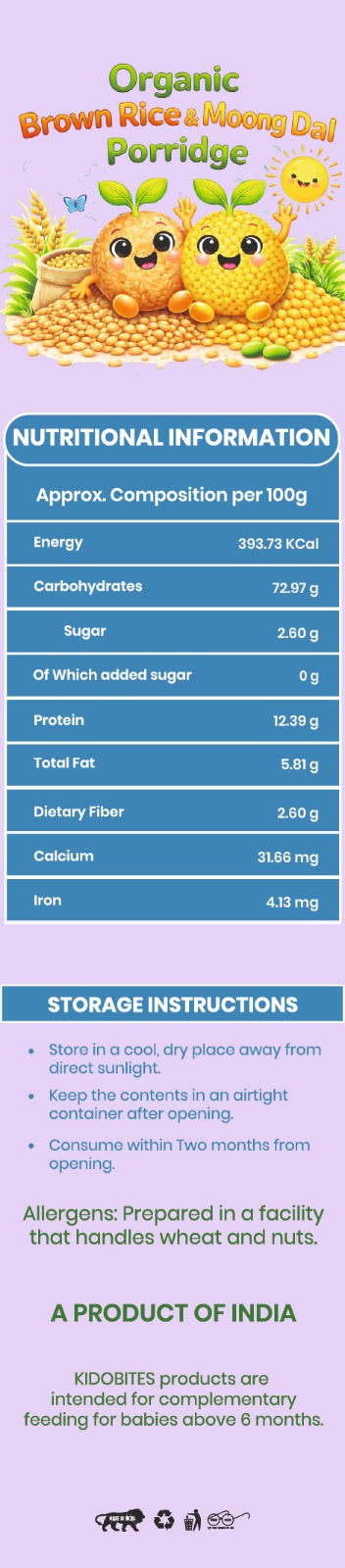 Sprouted Brown Rice Moong Dal Porridge Mix For Babies | 8 Months+ | 250 gm