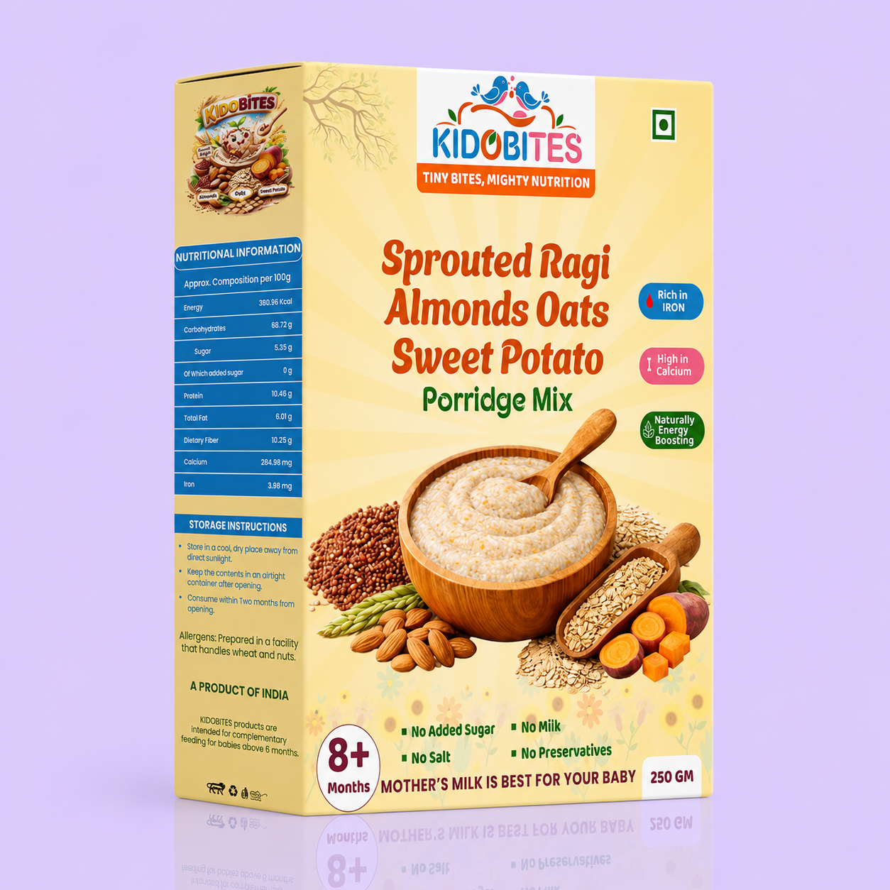 Sprouted Ragi Almond Oats Sweet Potato Porridge Mix For Babies | 8 Months+ | 250 gm