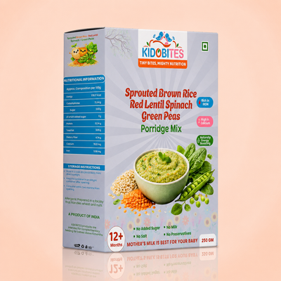 Sprouted Brown Rice Red Lentil Spinach Green Peas Porridge Mix For Babies | 12 Months+ | 250 gm