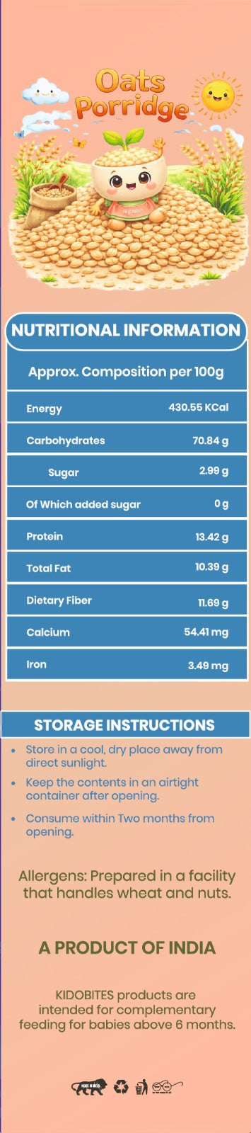 Organic Oats Porridge Mix For Babies | 6 Months+ | 250 gm