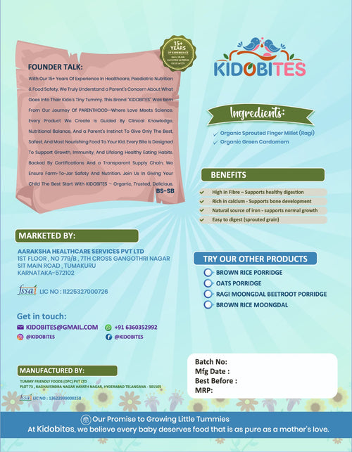 Organic Sprouted Ragi Porridge Mix For Babies |6 Months+ | 250 gm