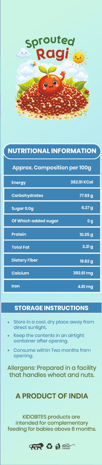 Organic Sprouted Ragi Porridge Mix For Babies |6 Months+ | 250 gm