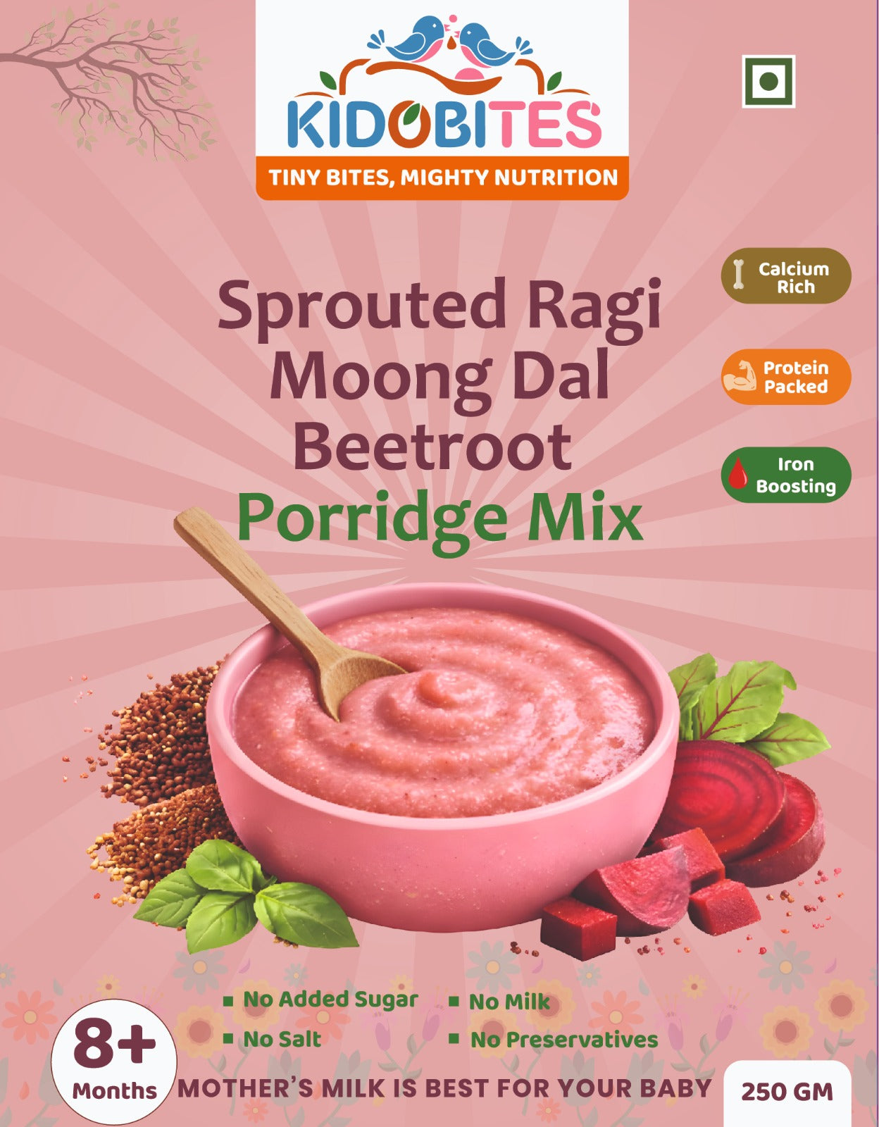 Sprouted Ragi Moong Dal Beetroot Porridge Mix For Babies | 8 Months+ | 250 gm