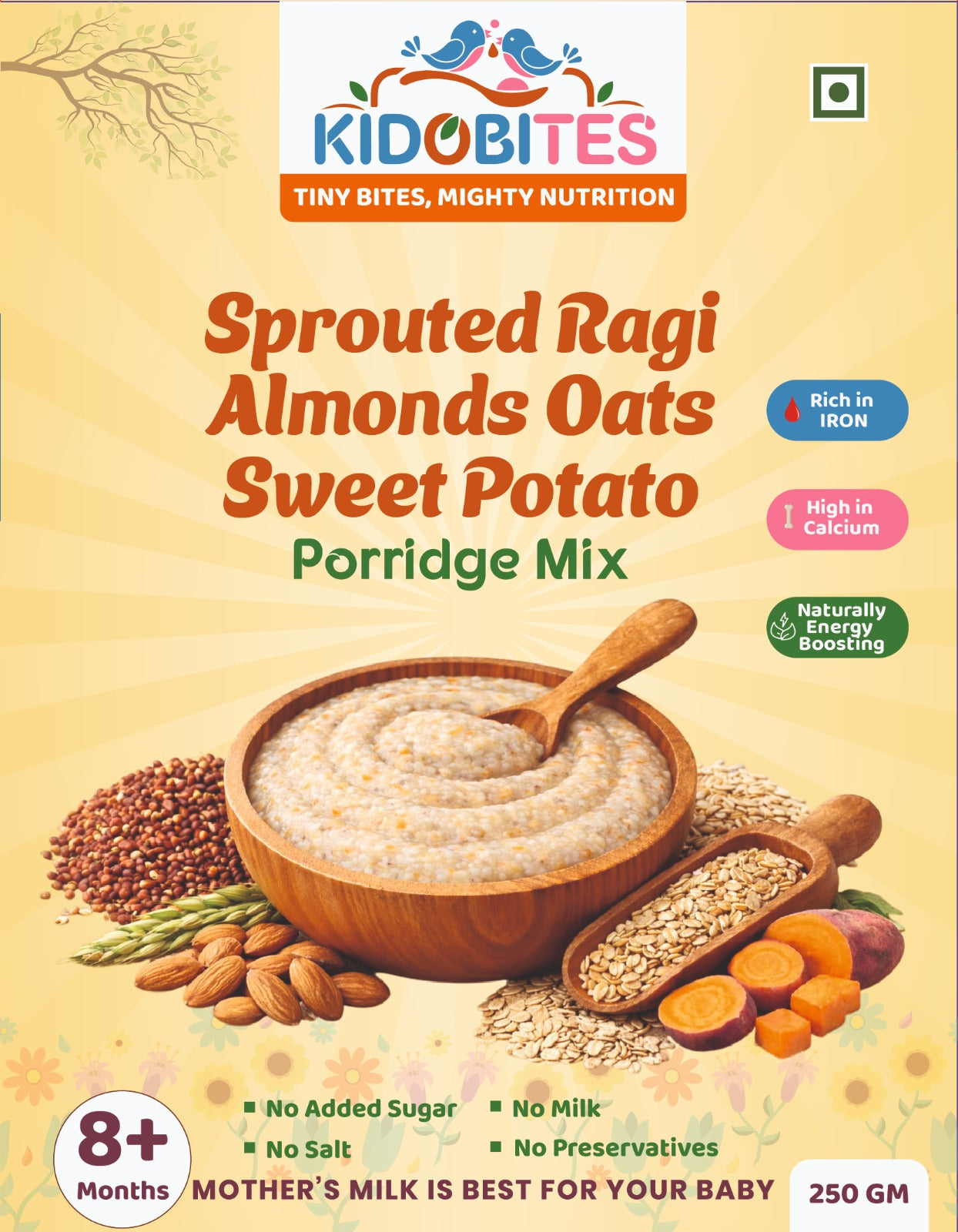 Sprouted Ragi Almond Oats Sweet Potato Porridge Mix For Babies | 8 Months+ | 250 gm