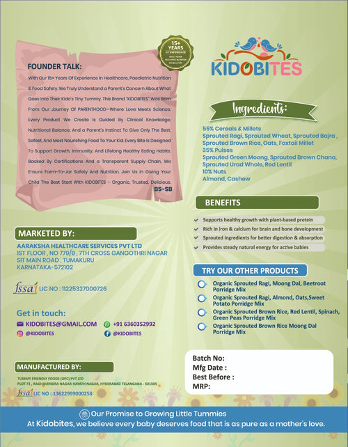 Sathu Maavu Sprouted Cereal Millet & Nuts Porridge Mix For Babies | 8 Months+ | 250 gm