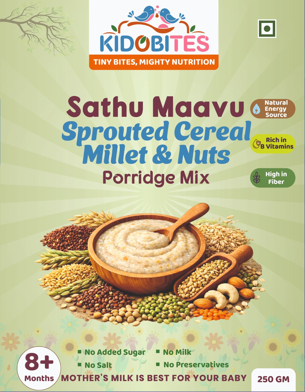 Sathu Maavu Sprouted Cereal Millet & Nuts Porridge Mix For Babies | 8 Months+ | 250 gm