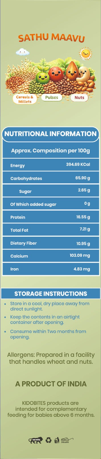 Sathu Maavu Sprouted Cereal Millet & Nuts Porridge Mix For Babies | 8 Months+ | 250 gm